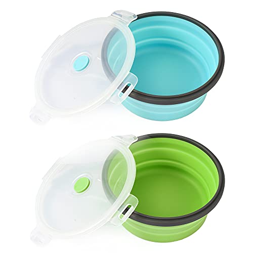 Sturdy Collapsible Dog Bowls, 27 oz 2 Pack - Foldable Silicone Water Food Bowl, Leak-Proof, Ideal for Large Dogs & Outdoor Travel - color: Blue / Green, size: Large