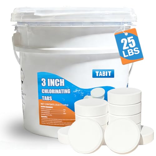 Chlorine Tablets 3 inch 25 Pounds, TABIT Swimming Pool Long Lasting Chlorinating Tablets, Slow Dissolving, Tri-Chlor for Swim Pool, Hot Tubs, Spa - size: 25 Pound