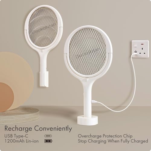 GeckoMan Electric Fly Swatter Electric Fly Zapper Bug Zapper Racket | Rotating Head, Usb-C Charging, Electric Fly Swatter Rechargeable Mosquito Zapper Fly Killer Indoors - style: 1-Pack