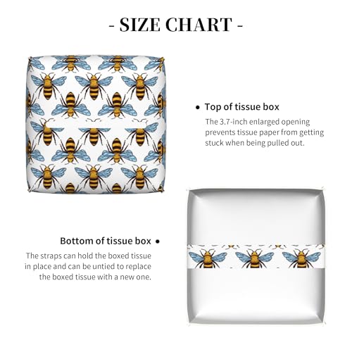 Honey Bee Tissue Box Cover Leather Tissue Box Holder Square Facial Paper Organizer Dispenser for Bathroom Kitchen Bedroom Vanity Countertop Night Stands - color: Honey Bee