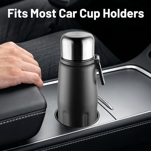 20oz Vacuum Insulated Stainless Steel Thermoses with Foldable Handle & Leakproof Lid, Slim Travel Coffee Cup for Hot/Cold Drinks, Fits Car Cup Holders - color: Black-01-20oz