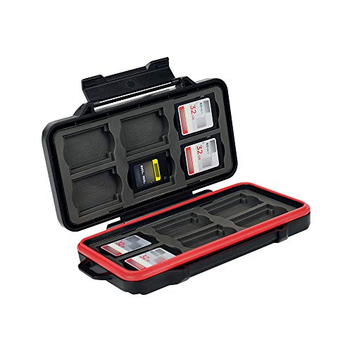 PROfezzion Memory Card Case for 12 CFexpress Type-A and 12 SD SDHC SCXC | 24 Slots Memory Card Holder, Water-Resistant & Anti-Shock, Hard Shell with Rubber Interior, Compact & Easy Carrying - color: Black - 24 Slots