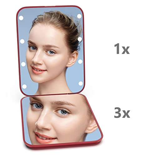 Kintion Pocket Mirror, 1X/3X Magnification LED Compact Mirror (Wine Red) - color: Wine Red