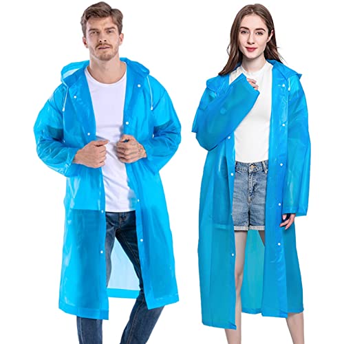 Rain Ponchos for Adults Reusable, 2-5 Pack Raincoat for Women Men, Waterproof Rain Coat Gear with Hood Drawstring - color: Blue X2