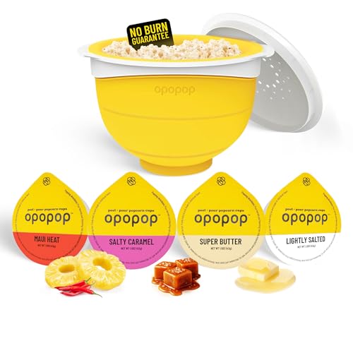 Opopop Gourmet Popcorn Pop Cups Variety 4-Pack Kit + Silicone Popper | Collapsible Silicone Popcorn Popper Included, Gluten-free, Bpa-free, Dishwasher Safe, Makes Fresh Microwave Popcorn - style: Starter Kit (4 Pop Cups)