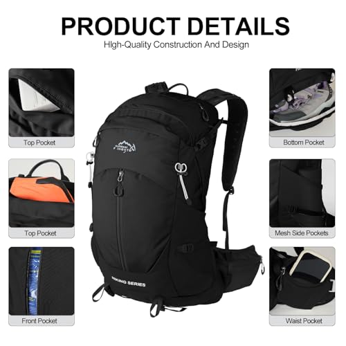 IX INOXTO Hiking Backpack, Camping Backpack, 30L Waterproof Hiking Daypack with 3L Water Bladder and Rain Cover (black) - color: Black