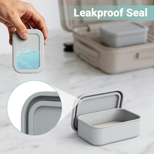 Leakproof Silicone Bar Soap Travel Container Case with Soap Saver Pad | Portable Soap Holder Dish for Shower Bathroom Sink Traveling, Shampoo and Conditioner Bar Holder Travel Essentials, Grey - color: Grey