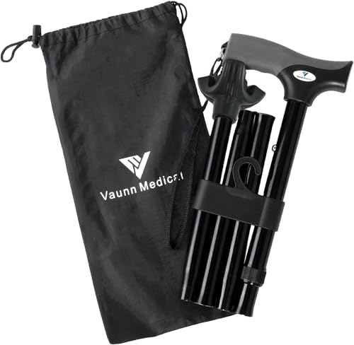 FSA/HSA Eligible, Vaunn Medical Easy Grip Height Adjustable Folding Cane/Walking Stick with Strap/Pouch- Compact, Portable, and Safe Walking Assistant- Non-Slip Grip Handle- Men, Women, Elderly - style: Tripod Tip