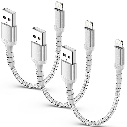 6 Inch iPhone Charging Cable, 3 Pack Braided Short iPhone Charger Cord [MFi Ceritified] Compatible with Apple iPhone 14 13 12 11 Pro Max/Mini XS XR X 8 7 Plus SE2 iPad, Short Lightning Cable - color: Silver, size: 0.5 feet