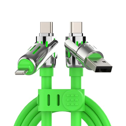 MFish 240W 4-in-1 Fast Charging Cable, Green, 6.6FT | Carrying Case, USB-A & USB-C to USB-C/Lightning, For iPhone 17/16/15/14, MacBook, iPad, Laptop, Samsung S25/S24 - color: Green, size: 6.6Ft