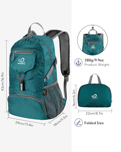 WATERFLY Small Lightweight Packable Backpack: 20l Hiking Daypack Man Woman | 20L,Recycled nylon material,Multi-compartment storage,Water-resistant,Everyday carry,Ultra Light Foldable Travel Day Pack - color: Green3