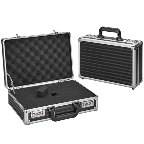 LOCKCURX Security Lock Boxes - 14.2 x 9.4 x 4.5 Inch Medium, Portable Locking Storage Totes with Dual Combination Locks, Medicine Lock Box, Lock Boxes for Personal Items, Cash & Briefcase - Black - color: Black, size: Medium