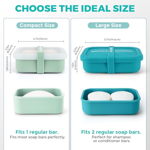 Compact Leakproof Travel Soap Case with Lid & Silicone Strap - Portable Draining Soap Bar Holder for Gym, Bathroom, Camping - Lightweight Silicone Soap Dish Container (Light Green) - color: Light Green