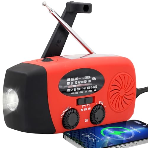 2000mAh Emergency Solar Hand Crank Portable Survival Radio - color: RED