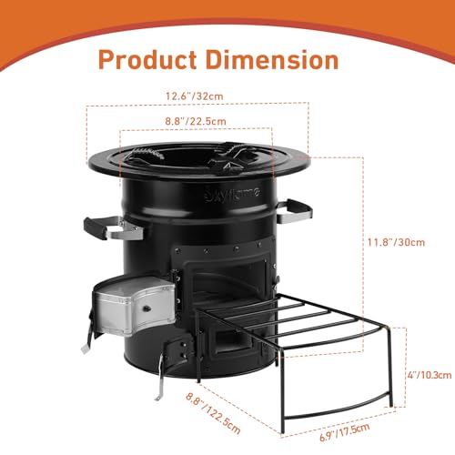 Skyflame Wood Burning Rocket Stove, Portable Camping Stove, Black | Outdoor Cooking, Backpacking, RV and Survival, Essentials Camping Gear