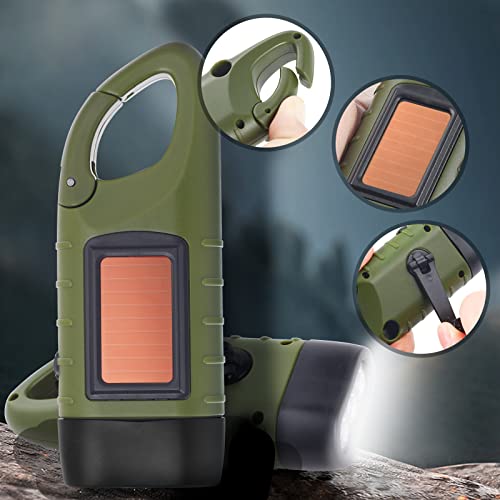 Simpeak Hand Cranking Solar Powered Flashlight, Rechargeable Emergency LED Flashlight Carabiner Dynamo Quick Snap Clip Backpack Flashlight Torch for Outdoor Camping Climbing Hiking (Green) - color: Green