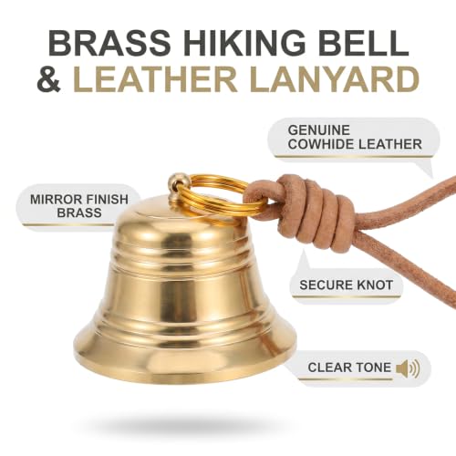 Bear Bell Set with Emergency Whistle, Solid Brass Hiking Bell Gear