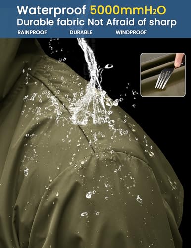 COOFANDY Men's Long Raincoat Ligtweight Rain Jacket Waterproof Outdoor Jackets with Hood - color: Olive Green, size: Medium