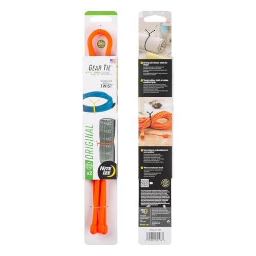 Nite Ize Gear Tie Original Reusable Rubber Twist Tie - Strong Bendable Wire for Indoor & Outdoor Use - Durable Rubber Exterior - Waterproof, UV-Resistant & Flexible Organizer - 24 inch (3 Pack)