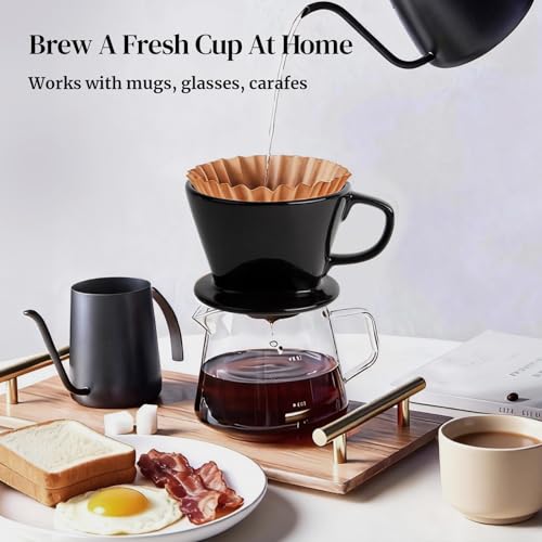DOWAN Pour Over Coffee Maker, Non-Electric Pour Over Coffee Dripper, Manual Brew Maker, Single Cups Porcelain Slow Brewing Accessories for Gifts, Black - color: Black