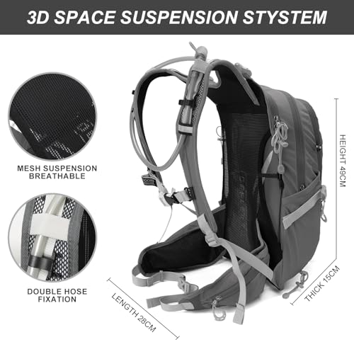 IX INOXTO 20L Hydration Backpack, Waterproof Hiking Internal Frame Backpacks with 2L Hydration Water Bladder and Rain Cover for Men, Lightweight Travel Daypack for Cycling,Camping,Ski (grey) - color: Grey