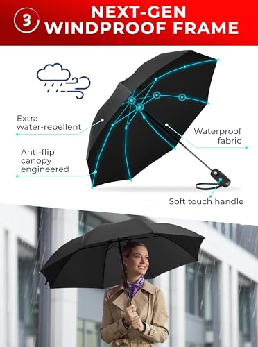 Raintrend Windproof Travel Umbrellas for Rain Automatic +10% Bigger Canopy Strong Frame Compact Folding Portable Umbrella for Women Men Backpack Purse - color: A1 Black&Black1
