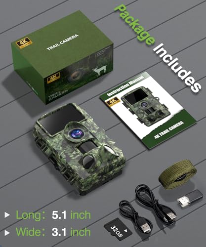 4K 48MP WiFi Trail Camera with Bluetooth App, Night Vision Game Camera, 0.05s Trigger Speed, IP66 Waterproof, 130° Wide Angle for Wildlife Monitoring