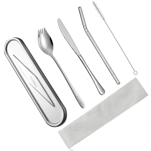 Travel Utensils Set with Case, 6-Piece 18/8 Stainless Steel Cutlery Set | Silent & Dishwasher Safe, Portable for Camping, Office, Home Kitchen