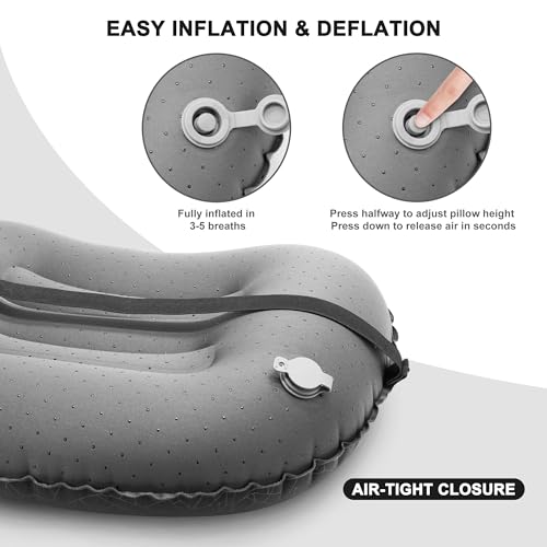 Inflatable Camping Pillow, Travel Blow Up Air Pillow, Neck Lumbar Support Ultralight Compact Pillow for Outdoor Hiking Backpacking Car Beach Airplane Sleeping Essentials, Black - color: Black