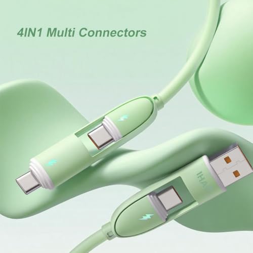 IHAO Multi Connectors Charger Cable USB A/Type C to USB Type C PD Fast Charging Cord Flexible and Durable Liquid Silicon Rubber Soft Cable Durable & Tangle-Free Design for All Devices-4IN1 Green - color: 4in1 Silicone Rubber Green