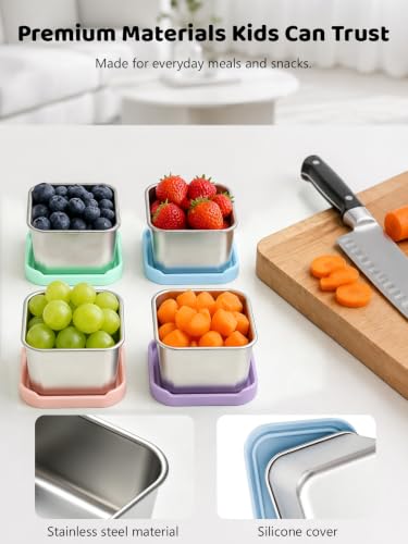 HTEVW 6 Pack Stainless Steel Snack Containers for Kids, 6 oz Food Container - color: color3