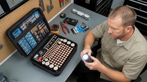 Comecase Battery Organizer Storage Case with Tester, Holds 164+ Batteries - size: Large 164+ Batteries