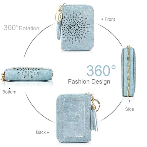APHISON RFID Credit Card Holder Zipper Card Case Keychain Small Wallet for Women 1927 BLUE - color: 0-3BLUE（single zip）