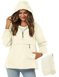 Womens Rain Jacket with Hood,Pullover,Packable,Lightweight,Windbreaker,Waterproof,Breathable. - color: Beige, size: Large