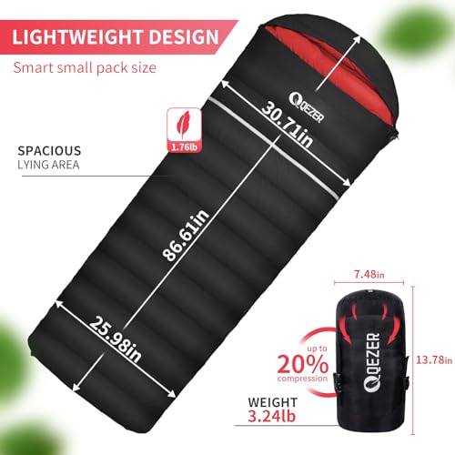 Down Sleeping Bag for Adults, 600 Fill Power Ultralight Backpacking | 600 Fill Power Down,Compact Carry,Ultralight Trail Use,Camping Hiking Backpacking,Cold and Warm Weather Use - color: Black, size: 1.76 lb Down Filling