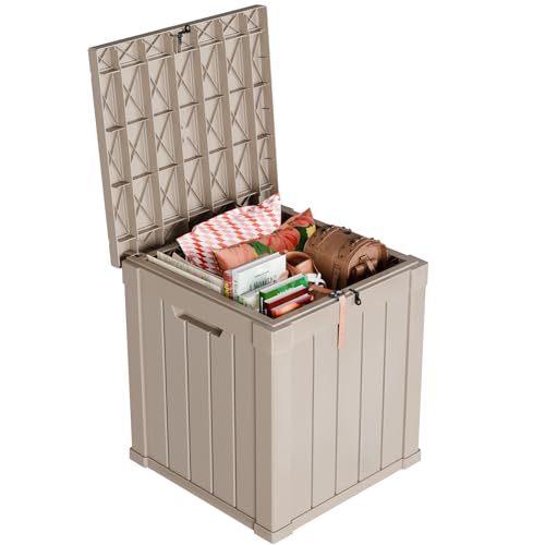 PatioZen 51 Gallon Resin Deck Box, Lockable Patio Outdoor Storage Box for Furniture, Garden Tools and Tools Storage, Waterproof Outside Storage Boxes - Grey - color: Grey, size: 51 Gallon