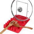 Silicone Utensil Rest with Foldable Stainless Steel Lid Holder – Multi-Slot Spoon & Spatula Holder, Heat Resistant, Non-Slip Rubber Feet, Dishwasher Safe, Space-Saving Kitchen Tool-Red - color: Red
