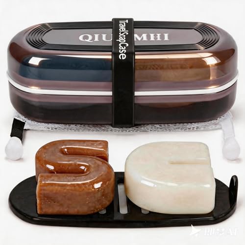 Shampoo Bar Holder Travel Case | Leakproof Soap Container with Lid & Drain Tray | Includes Silicone Strap and Soap Bag | Compatible with Kitsch Solid Shampoo and Conditioner Bars (Black, Large) - color: Black Style A-large