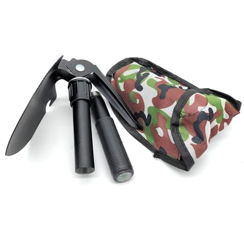 Portable Folding Survival Shovel with Compass Multi-Function Camping Entrenching with Pickaxe for Hiking Garden & Off-Road. (Black)