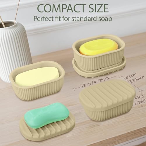 Leakproof Silicone Travel Soap Case with Drainage Layer, Silicone Bar Soap Holder Compact Portable Shatterproof Soap Container Box for Bathroom Gym Camp Travel Toiletries - color: Sand, size: Drainage Lid