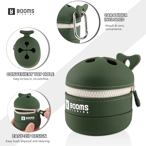 Booms Fishing Portable Trash Pouch: Silicone Expandable & Collapsible Fishing Line Waste Cantainer - Eco-Friendly Reusable Garbage Holder for Fishing, Hiking, Camping & Outdoor Activities - ST2 Green - color: Verdant Green