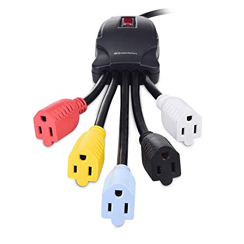 Cable Matters 5 Outlet Power Cord Splitter, Power Squid, 10ft Cord | Outlet Multiplier, Extra Long Cord, Color Coded Receptacles