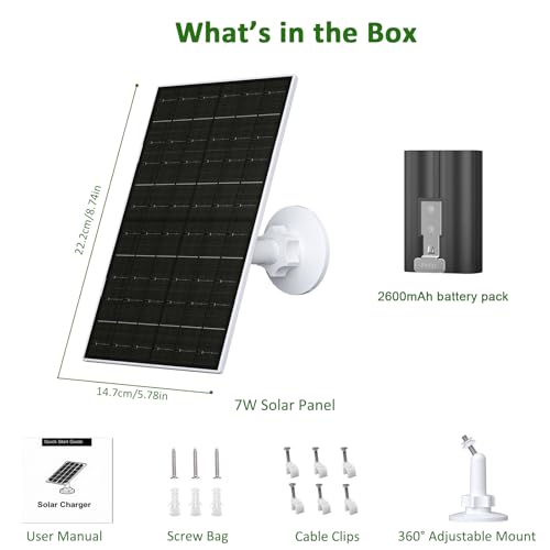 Zivif 7W Solar Panel Compatible with Ring Video Doorbell 2, 3, 3 Plus and 4 | Solar Charger with Built-in 2600mAh Battery, IP65 Waterproof, 16.4ft Cable, 360° Adjustable Mount - color: 7W ring doorbell