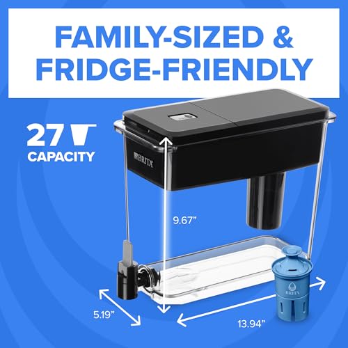 Brita XL 27 Cup Water Pitcher Dispenser, Includes 1 Elite Filter, Black | WQA and NSF/ANSI Certified, Reduces 99% Lead & Microplastics, Removes 30+ Contaminants, BPA-Free, Eliminates Chlorine Taste