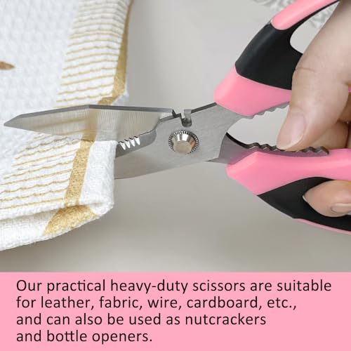 Utility Scissors Heavy Duty, Ultra Sharp Blade Shears, Comfortable Non-Slip Handle, Multipurpose Stainless Steel Scissors For Cutting Cardboard, Fabric, Carpet, Leather, Wire - color: Pink Set