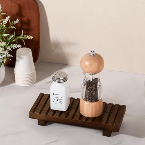 Bathroom Tray Rustic Farmhouse Decor Wood Stand, 8.6" * 3.6" Walnut | Waterproof, Lightweight, Easy Clean, Wood Riser Kitchen soap holder Accessories for Office Desk, Vanity, Counter, Sink - color: Walnut, size: 8.7" x 3.6" x 1.6"
