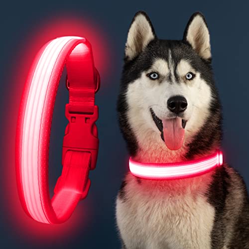 YFbrite Light up Dog Collar, USB Rechargeable LED Puppy Collar Super Bright Adjustable Glowing Dog Lights for Night Walking (Design 2- Pink, Large) - color: Version 2.0-- Pink, size: Large