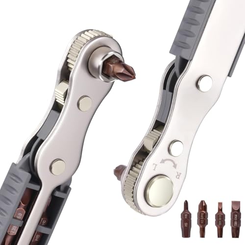 OSDUE 5 Pcs Mini Ratchet Wrench Set, 1/4 Inch Drive, High Torque Offset Reversible Screwdriver, with Phillips, Slotted, Hex, Torx for Tight Spaces - color: 5 Pc Mini Ratchet Wrench