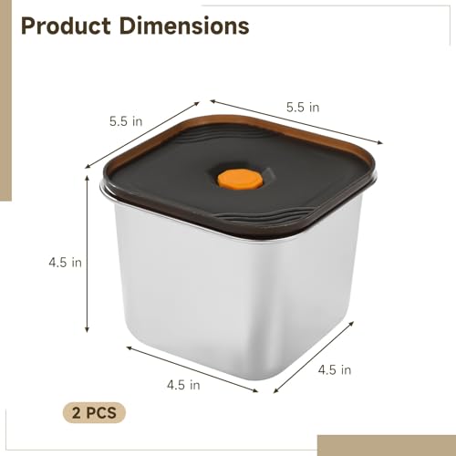 OMISTAR 2 PCS Stainless Steel Food Storage Containers with Lids, Leak-Proof Square Meal Prep Containers with Airtight Silicone Seal, Freezer and Oven Safe Lunch Boxes for Fruit, Snack, Leftover