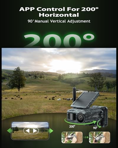 Xega 4G Cellular Trail Camera with Night Vision Motion Activated Waterproof | 2K Game Camera with Live View, Dual Solar Panel 9600mAh Battery, No Glow Wildlife Camera No WiFi, GPS, Built-in SIM Card